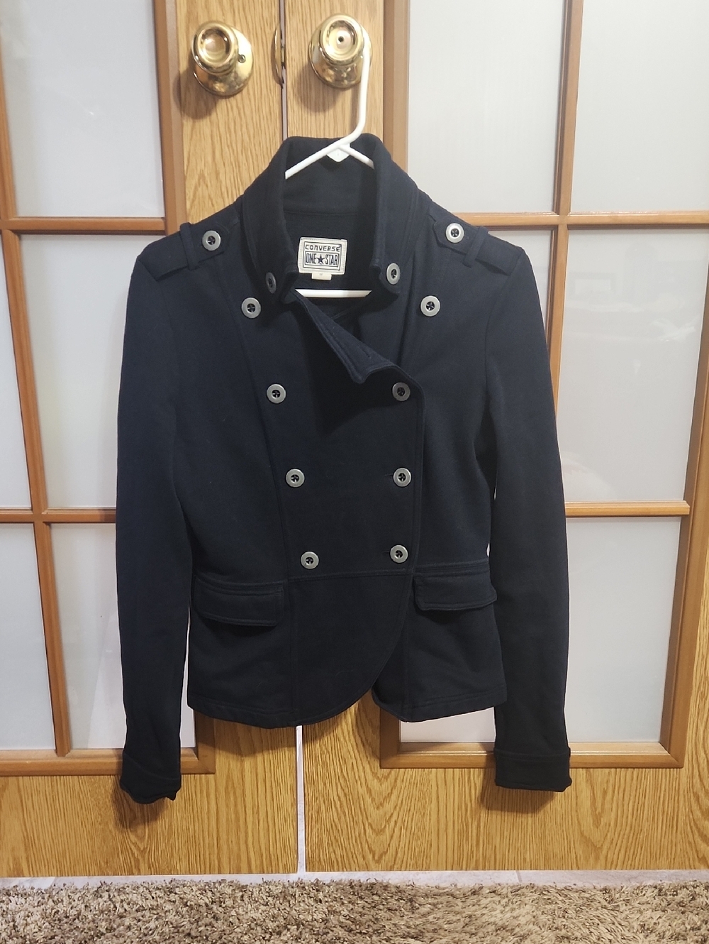 Converse One Star Women's Military Style Double-Breasted Navy Peacoat Sweatshirt